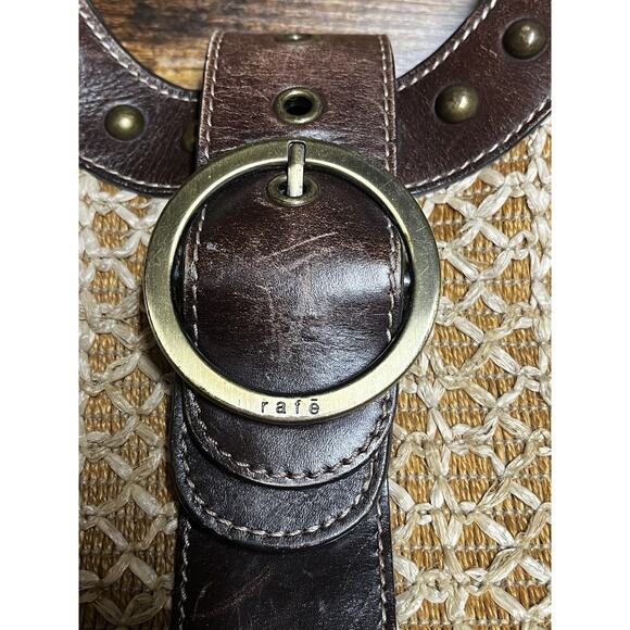 Rafe New York Vintage Woven Rattan & Leather Purse Rope Handles Boho - Picture 3 of 12